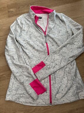 Mondetta White Patterned Utility Jacket with Pink Trim